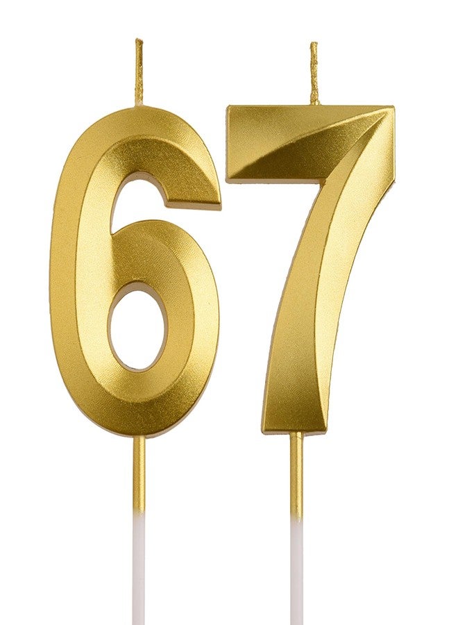 AOOLADA 67th 76th Birthday Candles, Gold 76 67 Year Old Number Birthday Candles, Birthday Party Decorations Cake Topper Gifts for Men Women - Image 1