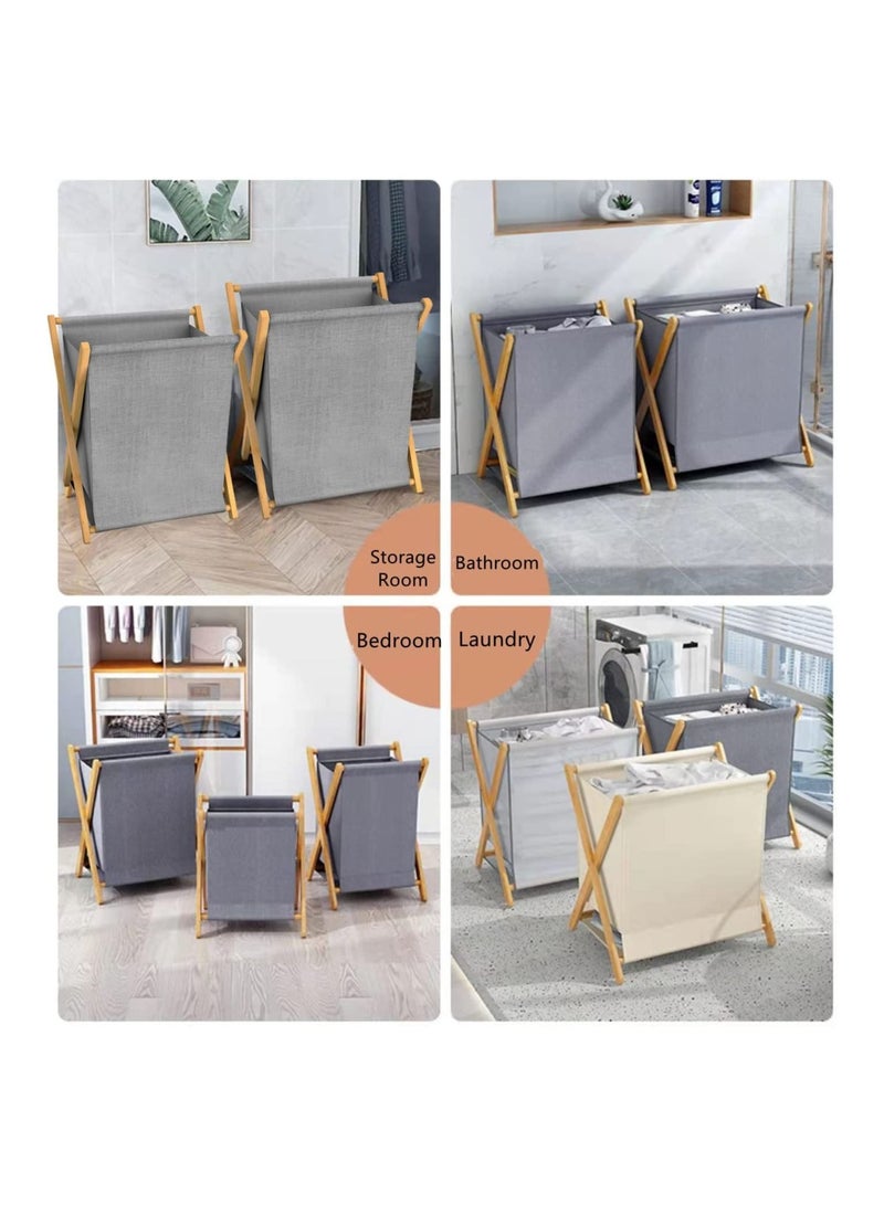 GGEROU Bamboo Laundry Hamper Sorter Cart, Portable and Collapsible Folding Clothes Laundry Basket Storage with Removable Liner Bag - Image 4