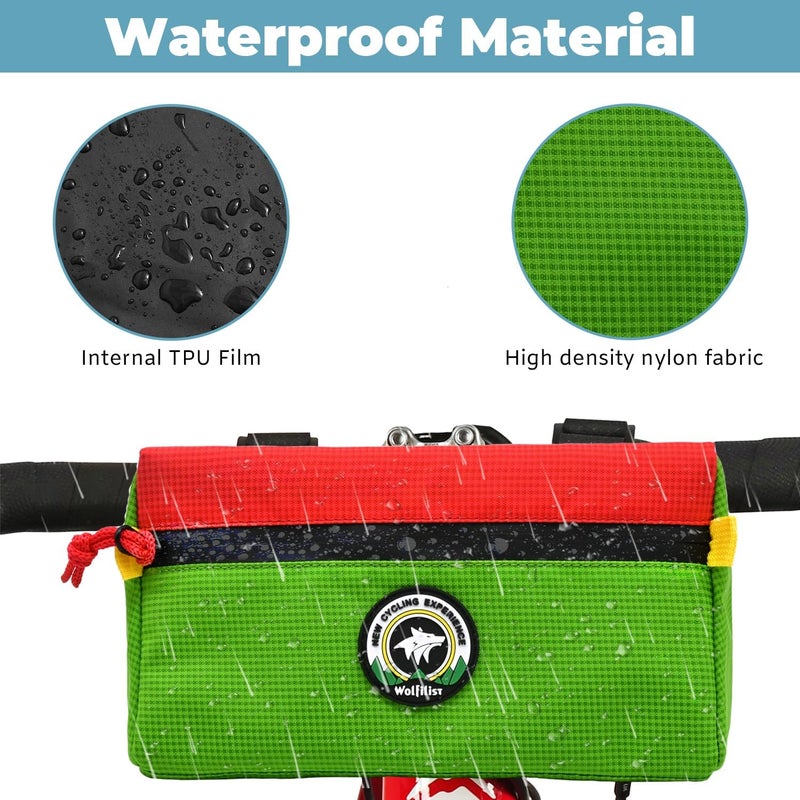 Vortika Bike Handlebar Bag, Bicycle Front Bag, Kids Handle Bar Bag, Storage Bag with Shoulder Strap for Men Women Kids Outdoor Road MTB Cycling(Green + Red) - Image 3