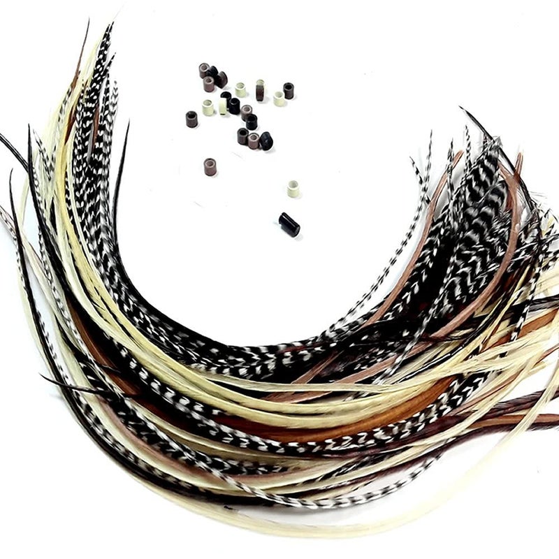 SEXY SPARKLES Feather Hair Extensions â€“ 100% Real Rooster Feathers, 20 Natural Color Feathers, Ranging from 8 to 11 Inches, Includes 20 Micro Beads and Loop Tool Kit - Image 2