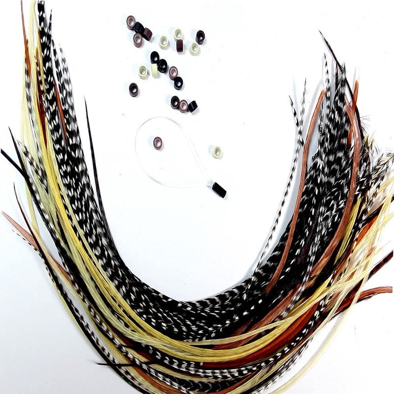 SEXY SPARKLES Feather Hair Extensions â€“ 100% Real Rooster Feathers, 20 Natural Color Feathers, Ranging from 8 to 11 Inches, Includes 20 Micro Beads and Loop Tool Kit - Image 3