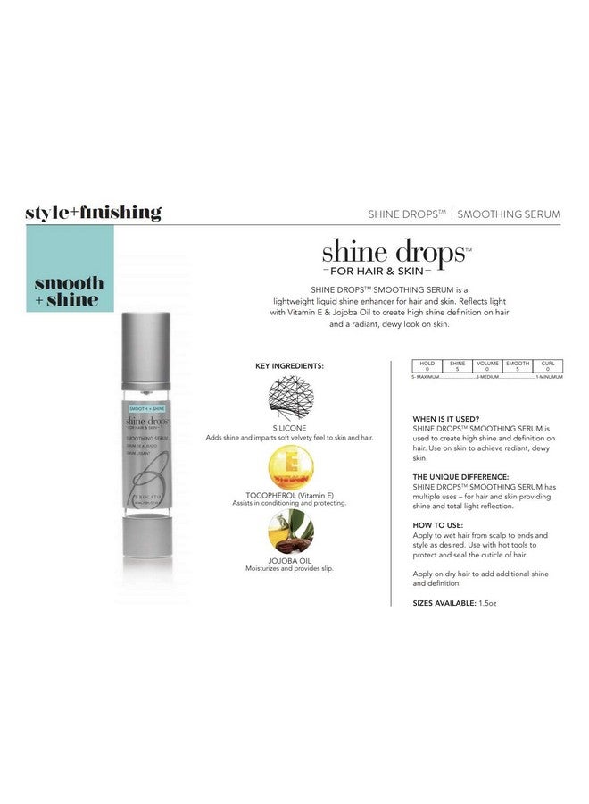 Shine Drops Smoothing Serum: Liquid Smoother And Shine Enhancer For Dry, Damaged Hair And Skin - Anti Frizz Control And Radiant Gloss Amplifier Serums With Organic Jojoba Oil - 1.0 Oz