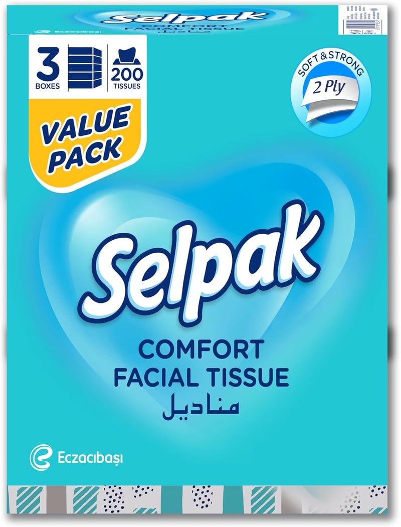 Selpak Comfort Boxed Facial Tissue 200 sheets 2 ply, Pack of 3 - Image 2