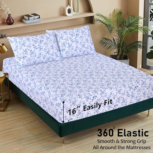 RUVANTI 100% Cotton King Size Sheets Set, 4 Pieces, Soft & Breathable Percale Weave Bedding, Deep Pocket 16", Hotel Standard, Crisp Cool Feel, Durable, Perfect Floral Bed Sheet, Annual - Image 4