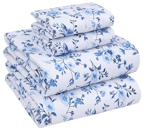RUVANTI 100% Cotton King Size Sheets Set, 4 Pieces, Soft & Breathable Percale Weave Bedding, Deep Pocket 16", Hotel Standard, Crisp Cool Feel, Durable, Perfect Floral Bed Sheet, Annual - Image 1