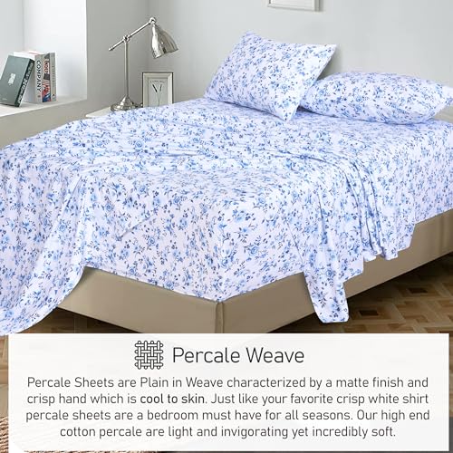 RUVANTI 100% Cotton King Size Sheets Set, 4 Pieces, Soft & Breathable Percale Weave Bedding, Deep Pocket 16", Hotel Standard, Crisp Cool Feel, Durable, Perfect Floral Bed Sheet, Annual - Image 5