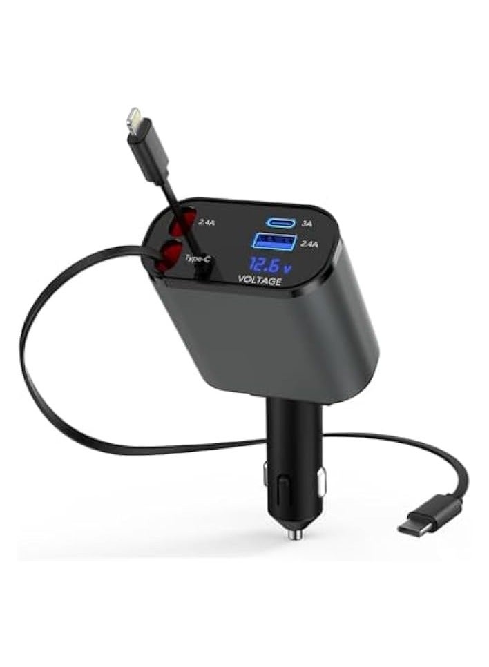 FOKKAH 60W Retractable Car Charger Compatible with iPhone15/14/13/12/11,Fast Car Power Adapter PD20W /Type-C 40W,Car USB Fast Phone Charger (Quadrate) - Image 1