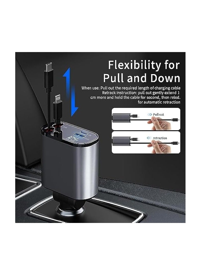 FOKKAH 60W Retractable Car Charger Compatible with iPhone15/14/13/12/11,Fast Car Power Adapter PD20W /Type-C 40W,Car USB Fast Phone Charger (Quadrate) - Image 3
