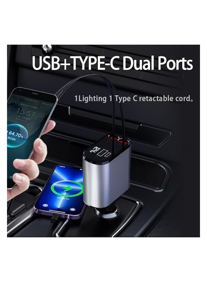 FOKKAH 60W Retractable Car Charger Compatible with iPhone15/14/13/12/11,Fast Car Power Adapter PD20W /Type-C 40W,Car USB Fast Phone Charger (Quadrate) - Image 5