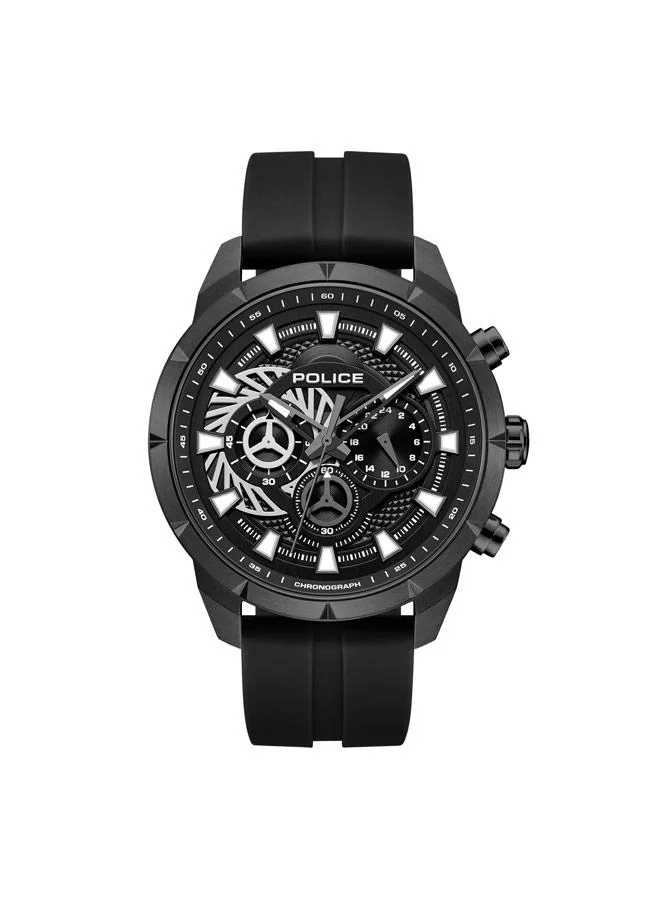 بوليس Neist Black Dial Silicone Strap Chronograph Watch for Men, 45mm