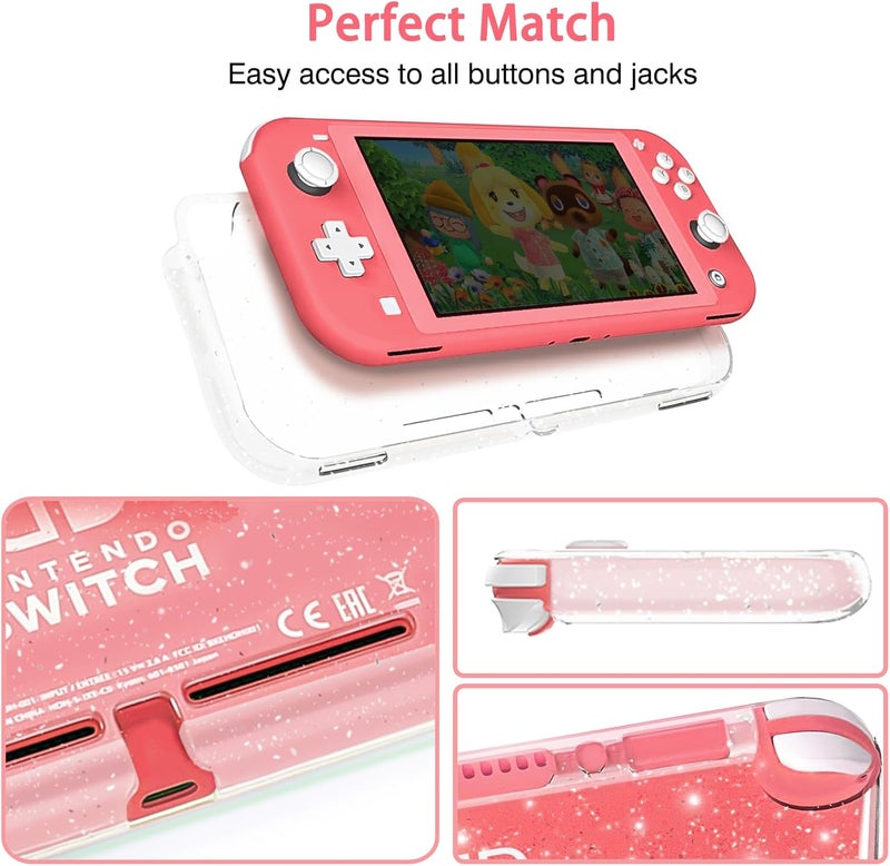 TIKOdirect Carrying Case for Switch lite, Shockproof Portable Travel Bag with Glitter Galaxy case, Screen Protectors and Cute Leaf Thumb Grips Caps, Leaf Pink - Image 4