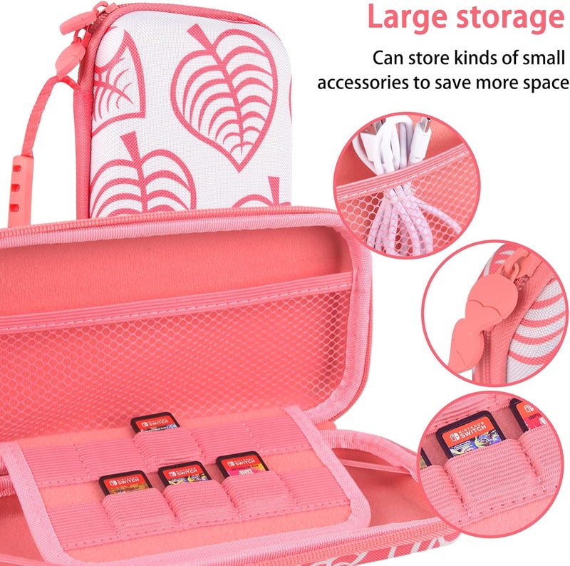 TIKOdirect Carrying Case for Switch lite, Shockproof Portable Travel Bag with Glitter Galaxy case, Screen Protectors and Cute Leaf Thumb Grips Caps, Leaf Pink - Image 2