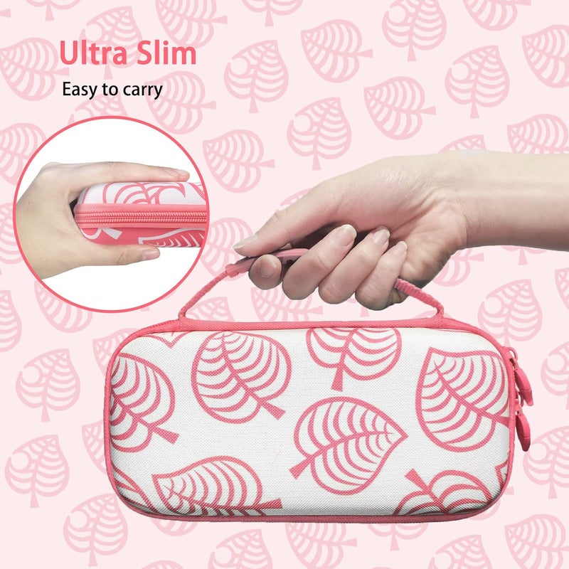 TIKOdirect Carrying Case for Switch lite, Shockproof Portable Travel Bag with Glitter Galaxy case, Screen Protectors and Cute Leaf Thumb Grips Caps, Leaf Pink - Image 3