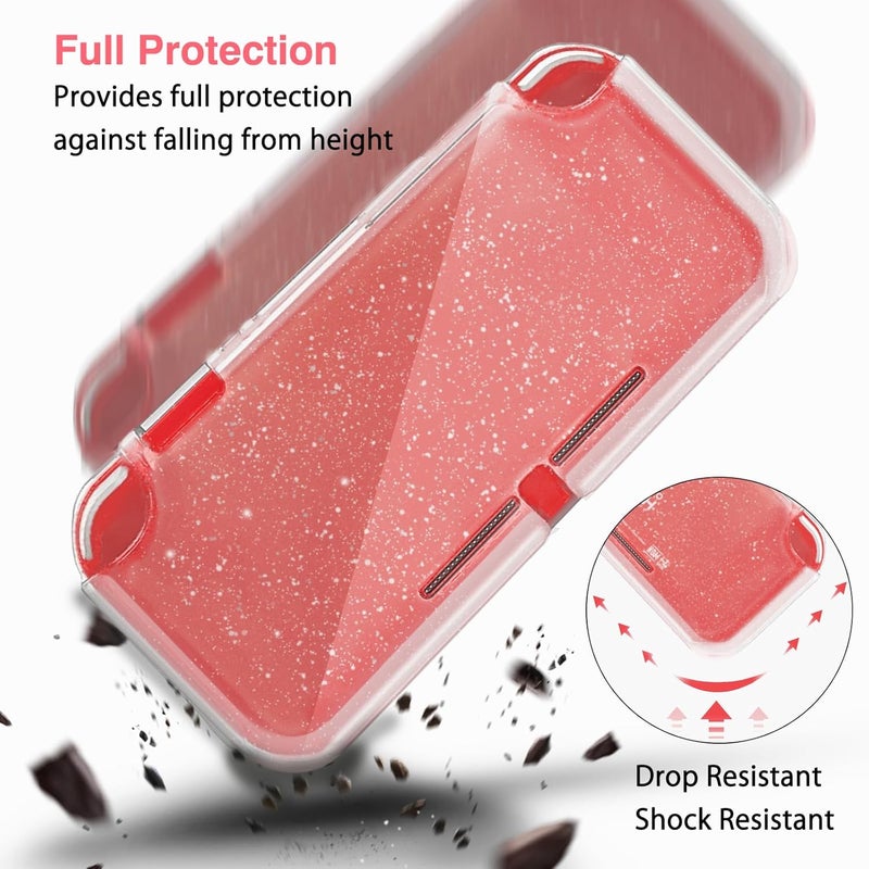TIKOdirect Carrying Case for Switch lite, Shockproof Portable Travel Bag with Glitter Galaxy case, Screen Protectors and Cute Leaf Thumb Grips Caps, Leaf Pink - Image 5