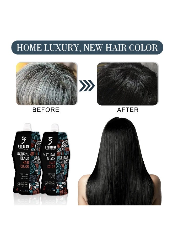 DYEGLOW Natural Black Hair Coloring Cream 98% Without allergy & Without ammonia , Nourishing, Shining, Anti-age 500ml*2 - Image 3