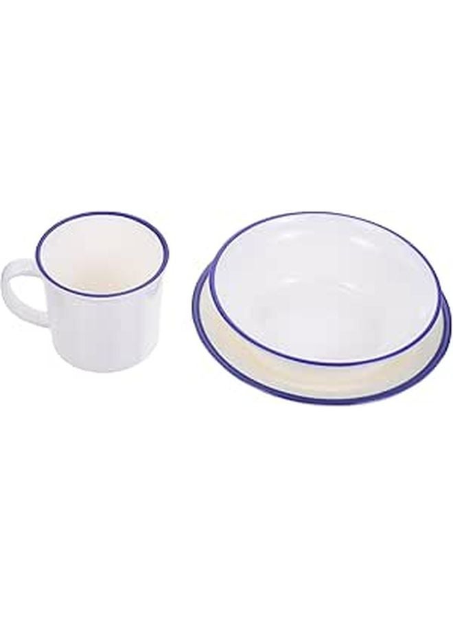 Retro Porcelain Dinnerware Set White Blue Rim Plates Bowls Cups Non Slip Base - Image 1