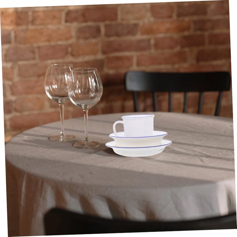 Retro Porcelain Dinnerware Set White Blue Rim Plates Bowls Cups Non Slip Base - Image 5