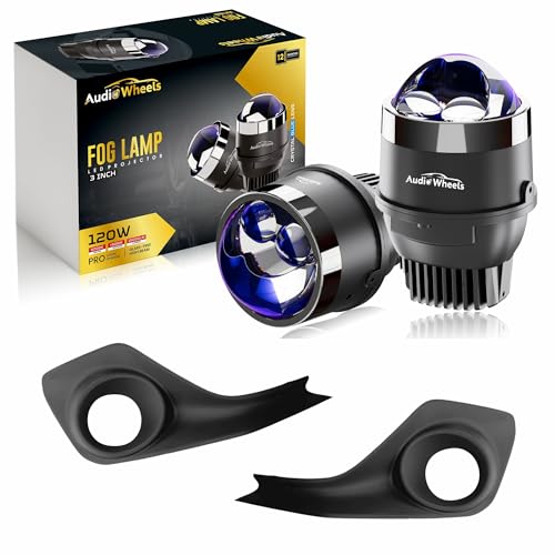 Audio Wheels 3" LED Projector Fog Lamp with Cover - 120W, 6000K White | Dual-Beam | with Blue Tint Film | 12V/24V Fog Light for Car & Vehicle Modification | For Maruti Suzuki Swift 2018 - Image 1
