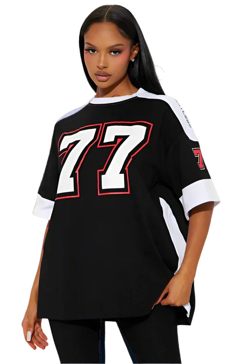 THALASI Womens Cotton Oversized Fit T Shirts - Half Sleeve Round Neck Printed T-Shirt for Women - Image 1
