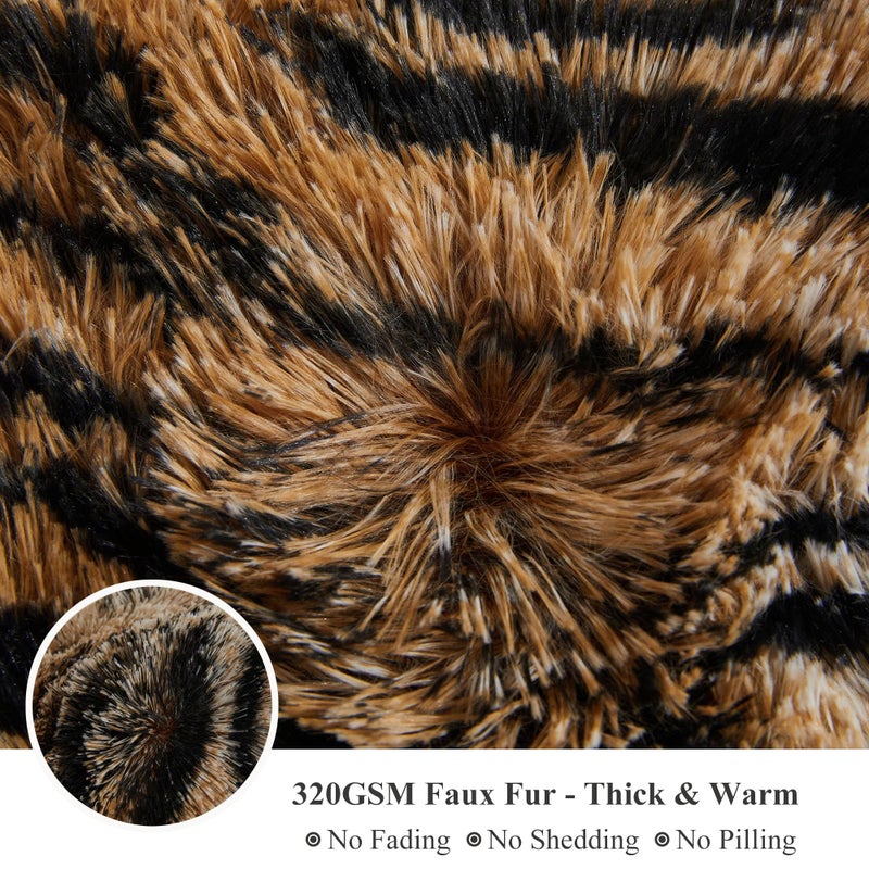 XeGe Tiger Print Fluffy Faux Fur Duvet Cover Set, 3 Pieces Soft Plush Shaggy Fuzzy Bedding Set(1 Farmhouse Comforter Cover + 2 Furry Pillow Cases), Zipper Closure(Queen, Tiger Print Brown) - Image 5