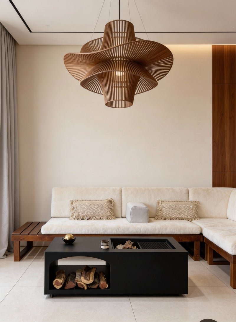 Coffee table with built-in fireplace