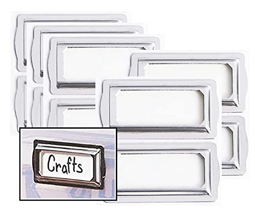 wootile Self Adhesive Metal Bookplates for Books Cards 10Pcs Horizontal Clip Label Holders-Metal Drawer Tag Label Holder Silver Bookplates Metal Frame for Office Library Book File Cabinet Card Tag Label plate - Image 1