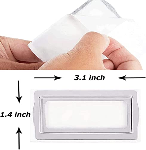 wootile Self Adhesive Metal Bookplates for Books Cards 10Pcs Horizontal Clip Label Holders-Metal Drawer Tag Label Holder Silver Bookplates Metal Frame for Office Library Book File Cabinet Card Tag Label plate - Image 2