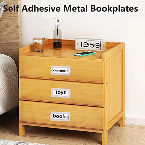 wootile Self Adhesive Metal Bookplates for Books Cards 10Pcs Horizontal Clip Label Holders-Metal Drawer Tag Label Holder Silver Bookplates Metal Frame for Office Library Book File Cabinet Card Tag Label plate - Image 4