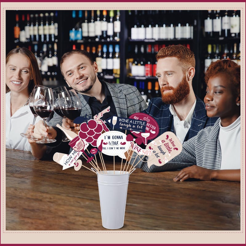 Watersay 30 Pieces Wine Party Photo Booth Props Kit Tasting Party Favors But First Wine Themed Party Decorations Easy to Assemble Selfie Props with Sticks for Wedding Bridal Party Decorations - Image 5