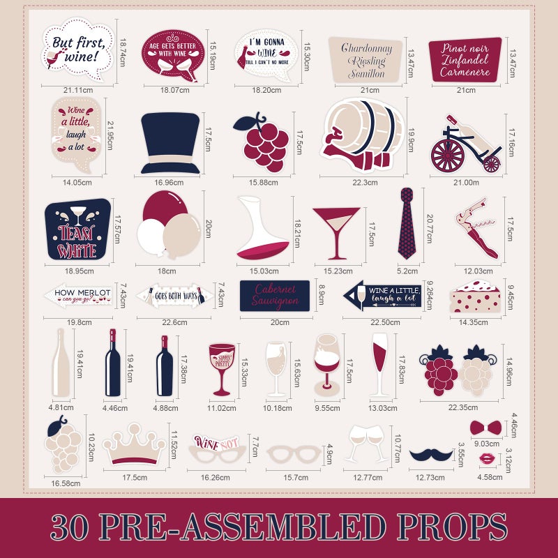 Watersay 30 Pieces Wine Party Photo Booth Props Kit Tasting Party Favors But First Wine Themed Party Decorations Easy to Assemble Selfie Props with Sticks for Wedding Bridal Party Decorations - Image 4