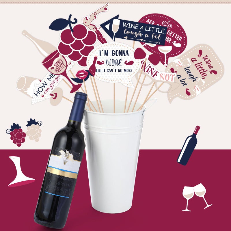 Watersay 30 Pieces Wine Party Photo Booth Props Kit Tasting Party Favors But First Wine Themed Party Decorations Easy to Assemble Selfie Props with Sticks for Wedding Bridal Party Decorations - Image 2