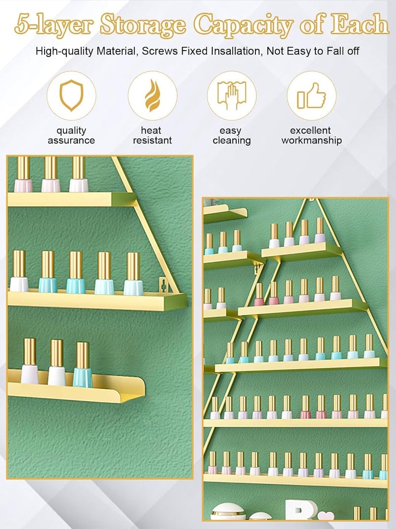 EBANKU EBANKU 10PCS Nail Polish Racks 5 Tiers Nail Polish Shelf for Wall Triangular Display Rack Cosmetic Display Cases Lipstick Perfume Wall Shelf Essential Oil Organizers for Home Spa Nail Salon ShopGold  - Image 4