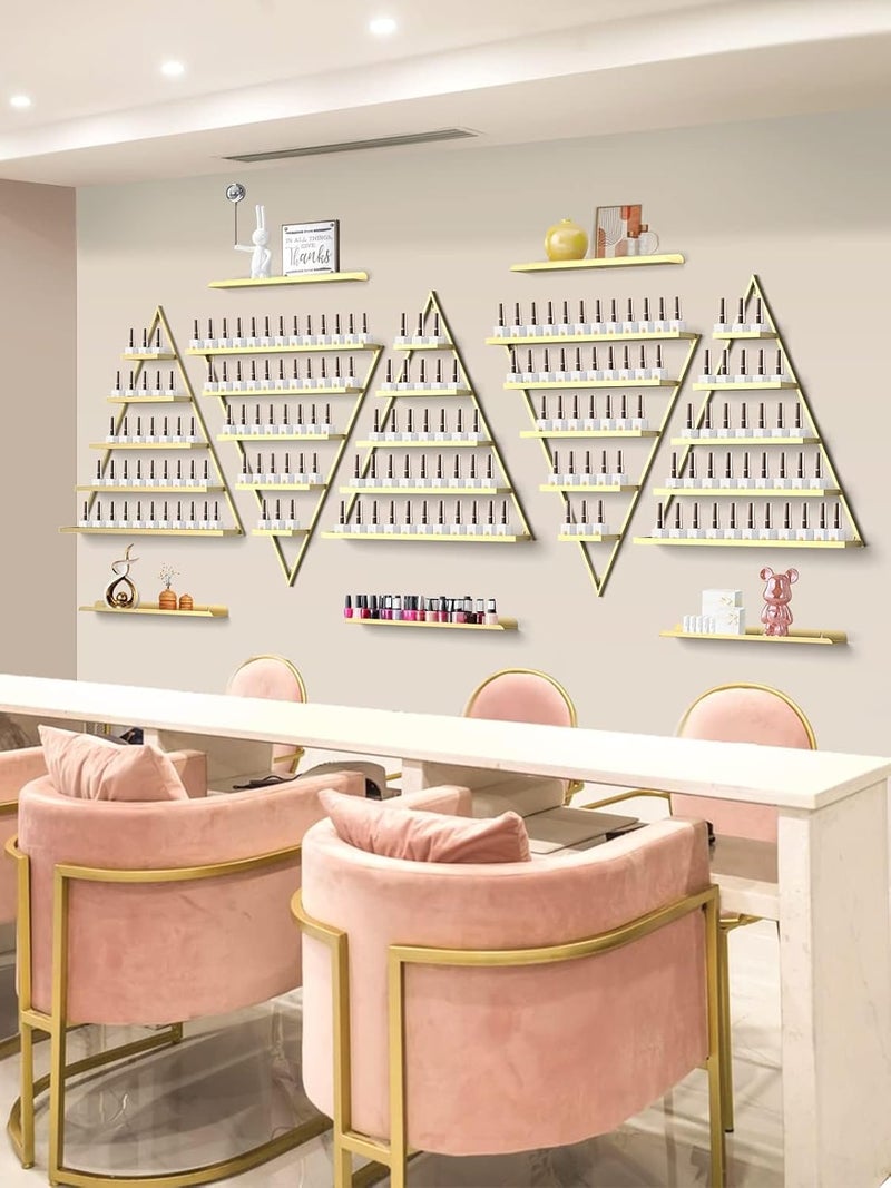 EBANKU EBANKU 10PCS Nail Polish Racks 5 Tiers Nail Polish Shelf for Wall Triangular Display Rack Cosmetic Display Cases Lipstick Perfume Wall Shelf Essential Oil Organizers for Home Spa Nail Salon ShopGold  - Image 5