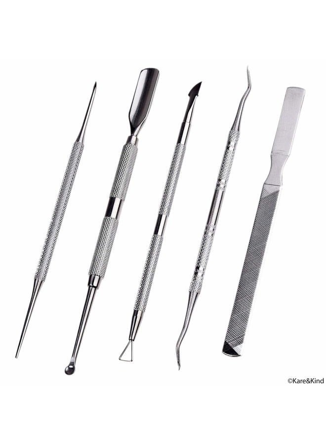 Kare Kind Complete 5 Piece Cuticle and Nail Set - For Manicure and Pedicure Use - Salon Quality - Stainless Steel - Personal for Men and Women - Easy to Use and Clean - Image 1