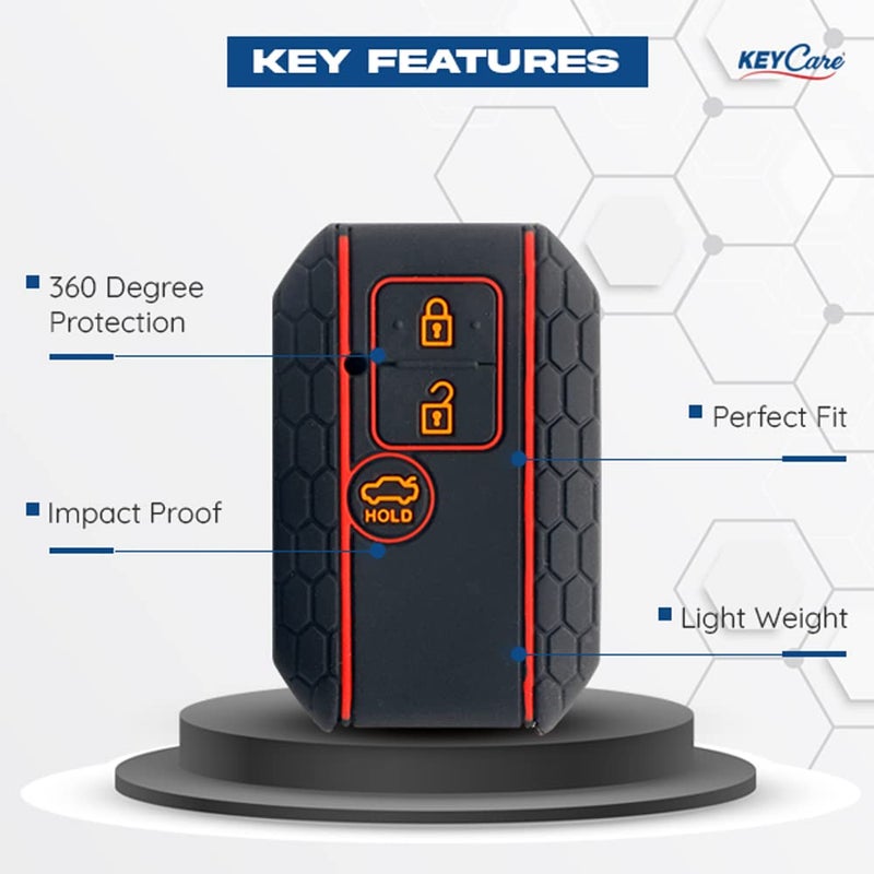KCARE Silicone Key Cover for Victoris, Ertiga, Swift, DZire 3 Button Smart Key (Push Button Start Models only) (Black with MAH Key Holder) - Image 3
