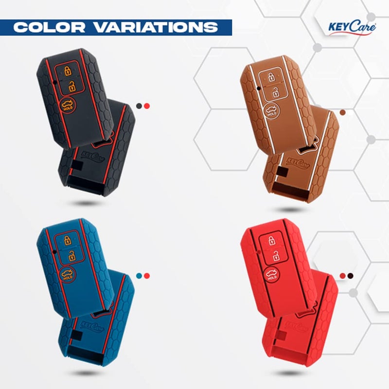KCARE Silicone Key Cover for Victoris, Ertiga, Swift, DZire 3 Button Smart Key (Push Button Start Models only) (Black with MAH Key Holder) - Image 5