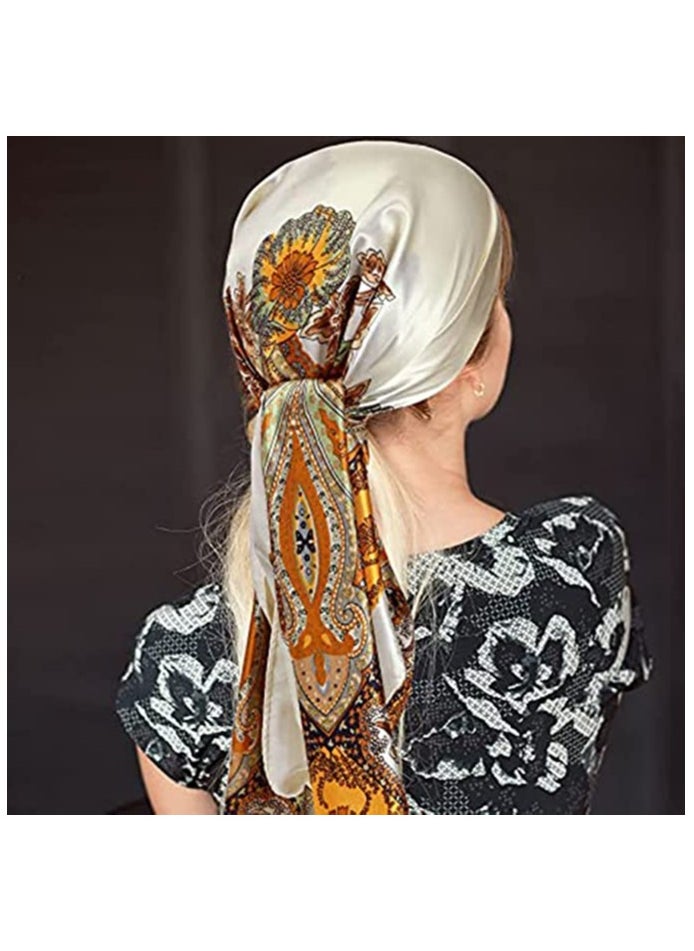 SYOSI - Head Scarves, 35” Satin Large Square Silky Feeling Headband, Satin Boho Hair Bandanas, Cashew Square Scarves Neckerchief, Fashion Hair Accessories for Women, 4 Pack (Vintage Series) - Image 1