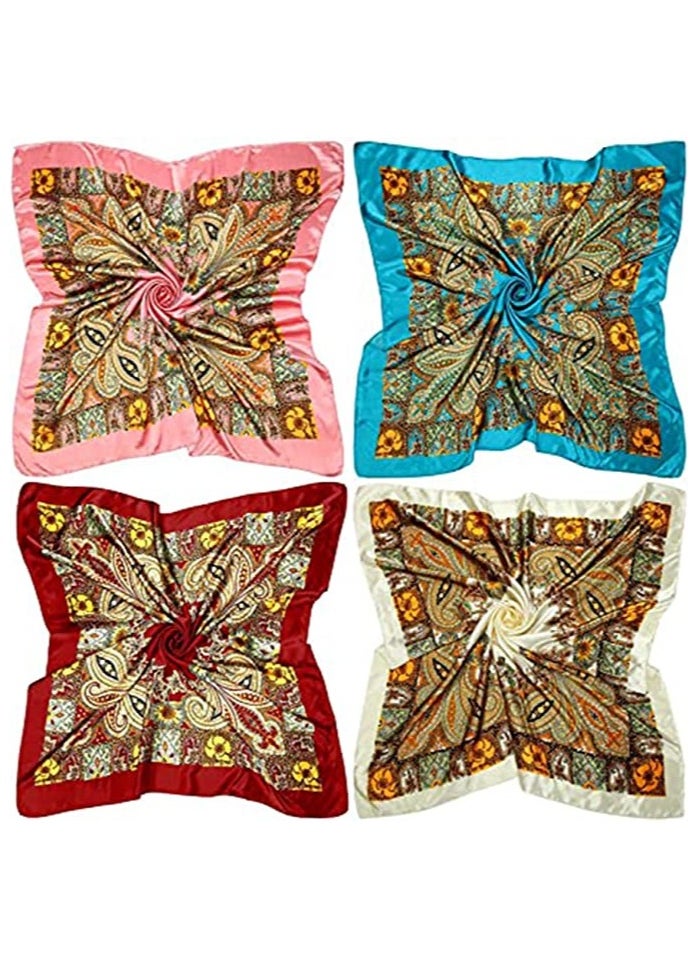 SYOSI - Head Scarves, 35” Satin Large Square Silky Feeling Headband, Satin Boho Hair Bandanas, Cashew Square Scarves Neckerchief, Fashion Hair Accessories for Women, 4 Pack (Vintage Series) - Image 1