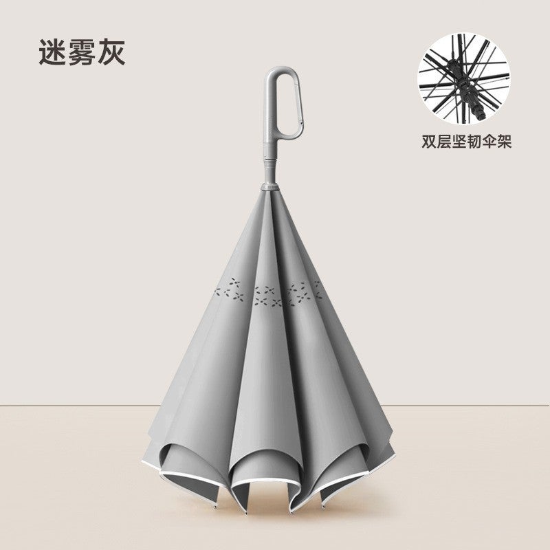 Hands-Free C-Handle Standable Reverse Umbrella Misty gray ring handle automatic model 