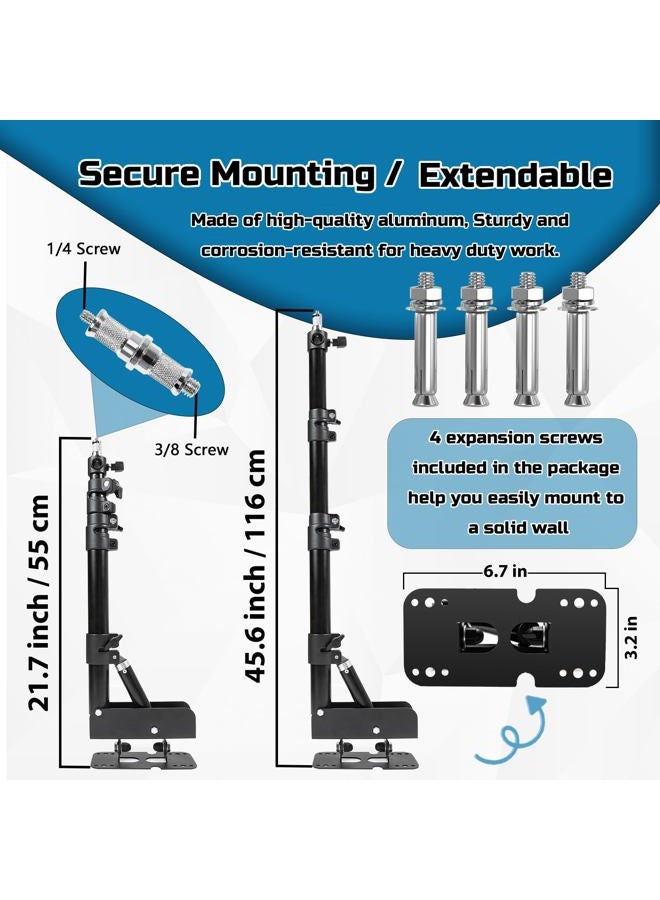 DNSbabi Wall Mount Triangle Boom Arm, 180º Flexible Rotation, Save Space, for Ring Light, Photography Strobe Light, Monolight, Softbox, Umbrella and Reflector  - Image 2
