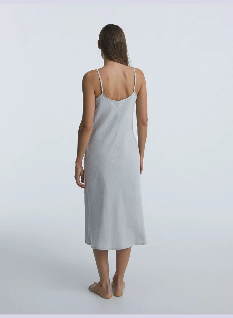 oysho 100% linen strappy midi nightdress