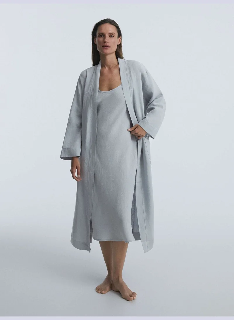 oysho 100% linen strappy midi nightdress