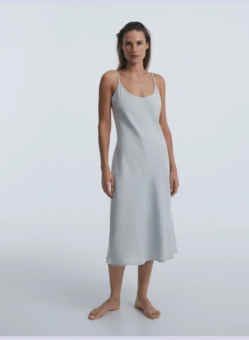 oysho 100% linen strappy midi nightdress