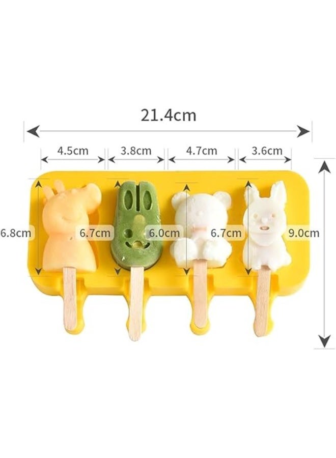 Cartoon Animal Popsicle Molds – 4-Cavity Reusable Silicone Ice Pop Maker for Kids - Image 4