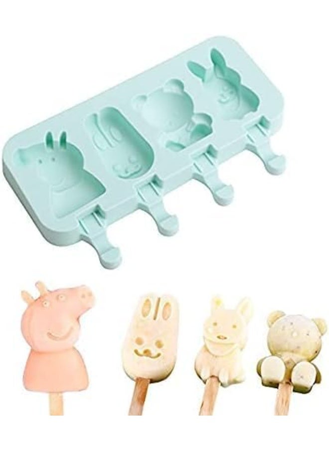 Cartoon Animal Popsicle Molds – 4-Cavity Reusable Silicone Ice Pop Maker for Kids - Image 1