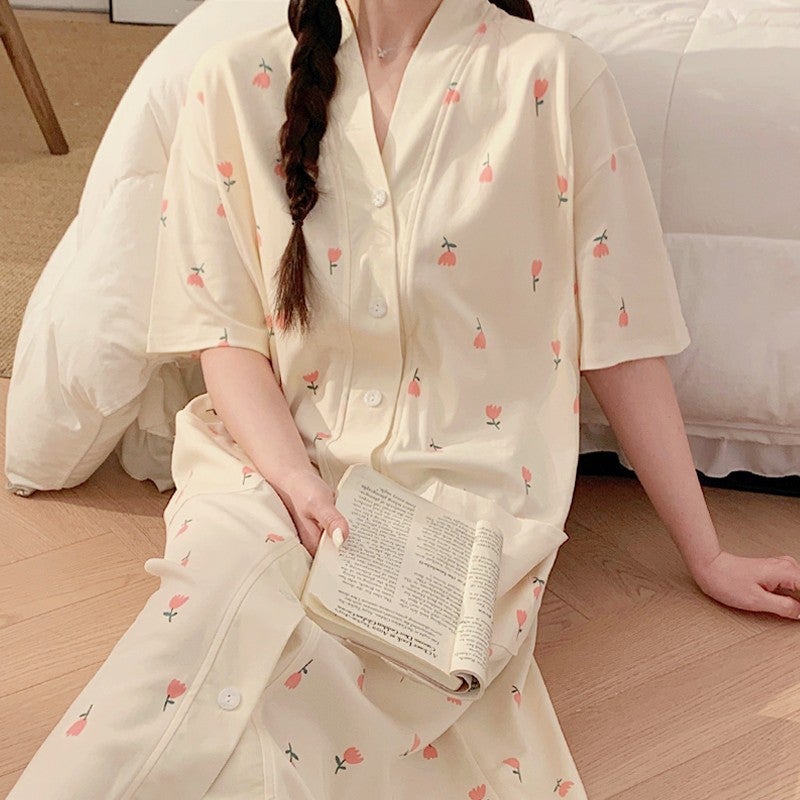 Summer Maternity Pajama Dress with Nursing Bra 58003 Rose Princess [with chest pad]]