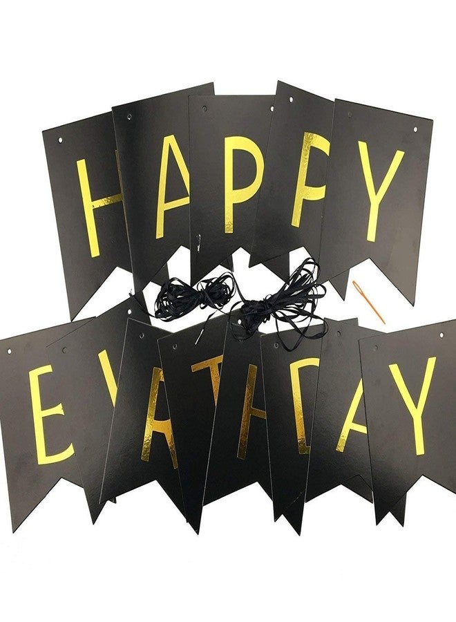FAVELA Happy Birthday Backdrop Decorative Items - 13 Pcs Reusable Cardstock Birthday Banner Flag Kits For Boys Girls (Black) - Image 2
