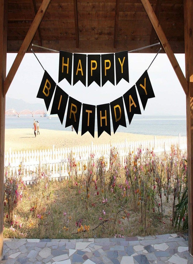 FAVELA Happy Birthday Backdrop Decorative Items - 13 Pcs Reusable Cardstock Birthday Banner Flag Kits For Boys Girls (Black) - Image 5