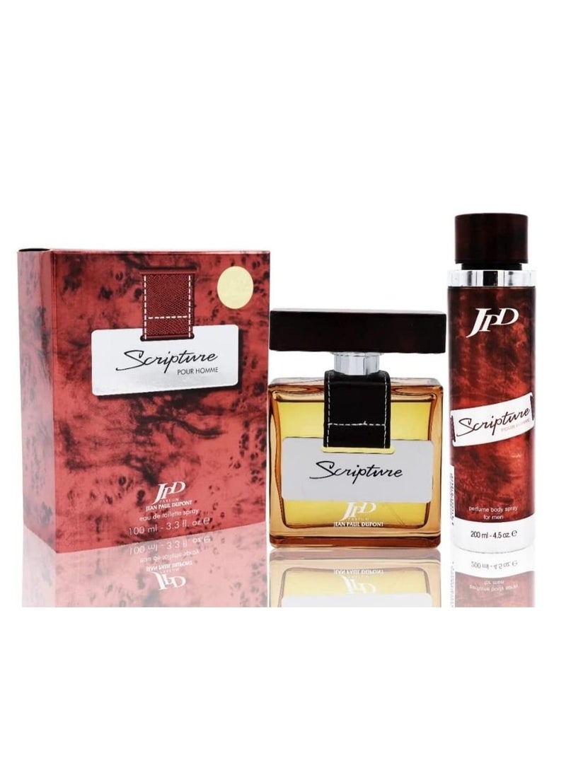 Jean Paul Dupont Scripture 2Pcs Promo Pack Eau de Toilette 100ml + Body Spray 200ml For Men  - Image 1