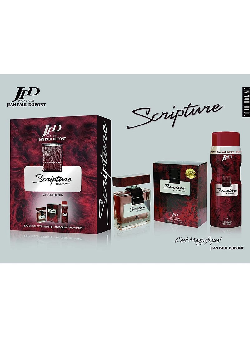 Jean Paul Dupont Scripture 2Pcs Promo Pack Eau de Toilette 100ml + Body Spray 200ml For Men  - Image 3
